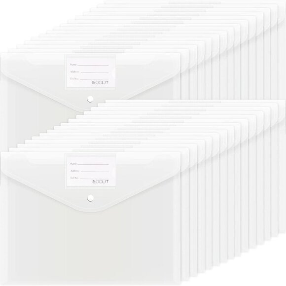 30pcs Plastic Envelopes, Clear Envelopes with Snap Closure, Document Folders Let - Picture 1 of 6
